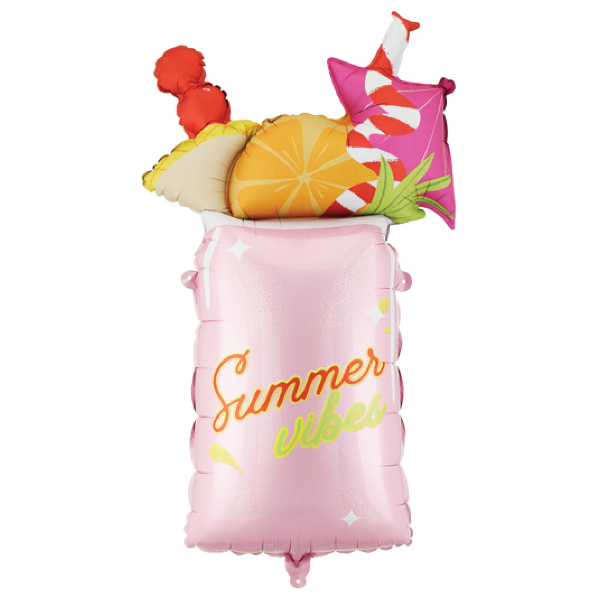 Pink summer cocktail foil balloon with fruit accents