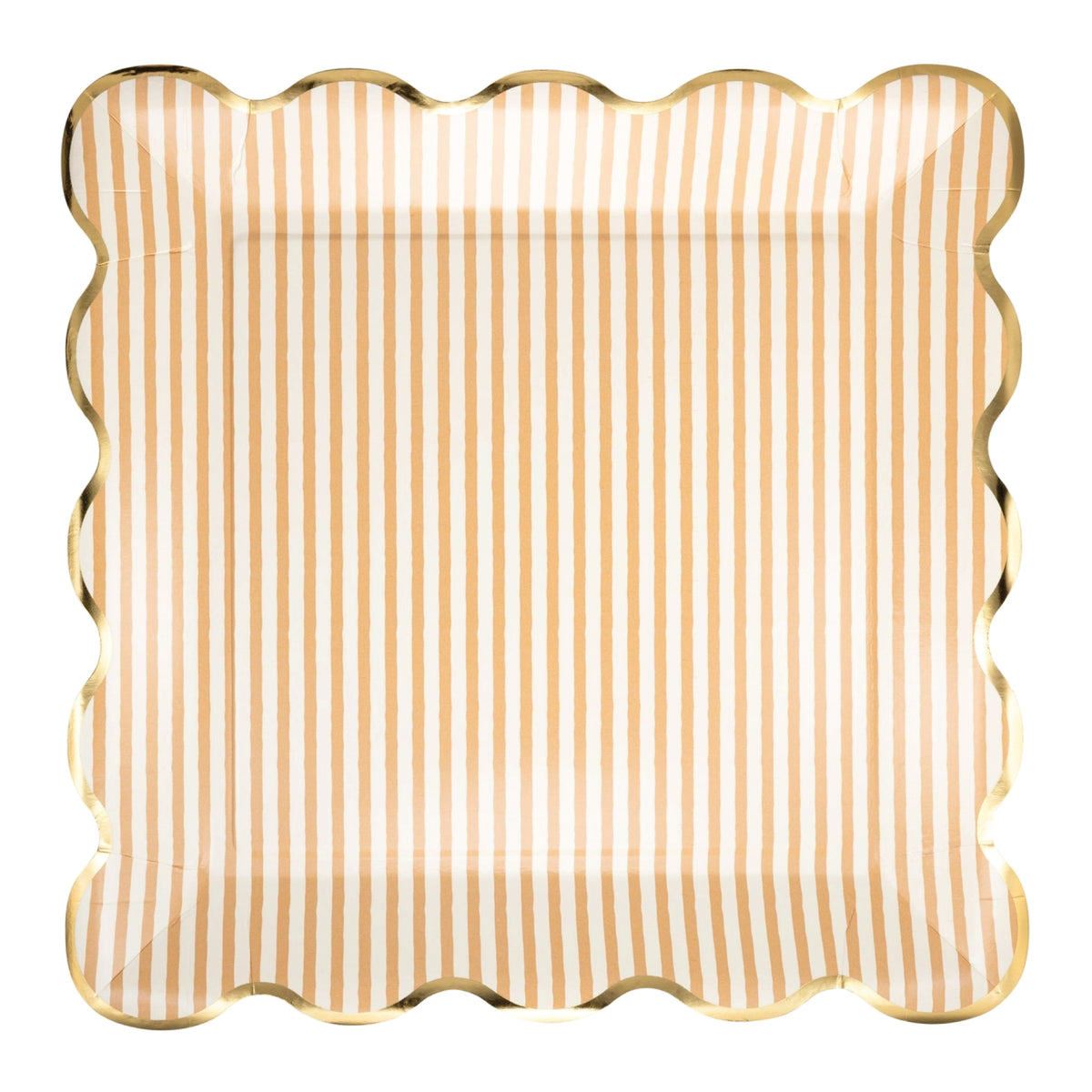 Tan striped square dinner plate