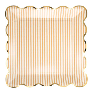 Tan striped square dinner plate