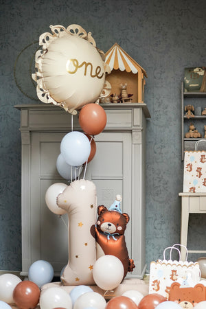 Standing Number One Teddy Bear Balloon with balloon bouquet