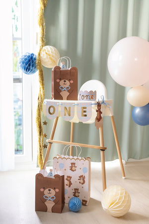 Teddy Bear First Birthday High Chair with Teddy Bear Gift Bags