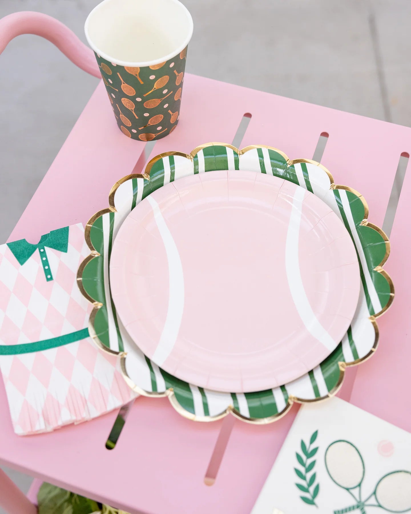 Green Striped Tennis Lunch Plate 8ct | The Party Darling