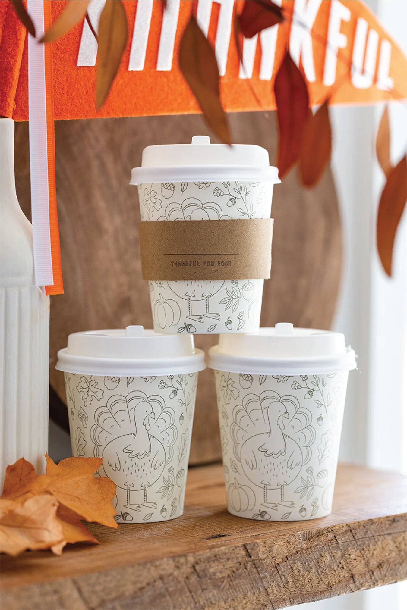 Thankful For You Mini Coffee Cups & Lids 8ct | The Party Darling