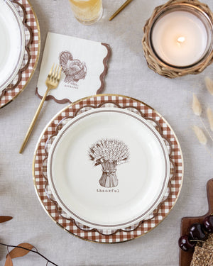 Harvest Brown Plaid Scalloped Lunch Plates 8ct