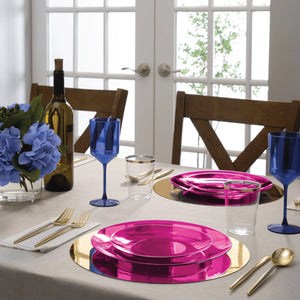 Transparent Hot Pink & Gold Rim Plastic Plate Setting | The Party Darling