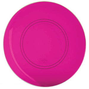 Transparent Hot Pink & Gold Rim Plastic Dinner Plates 10ct | The Party Darling