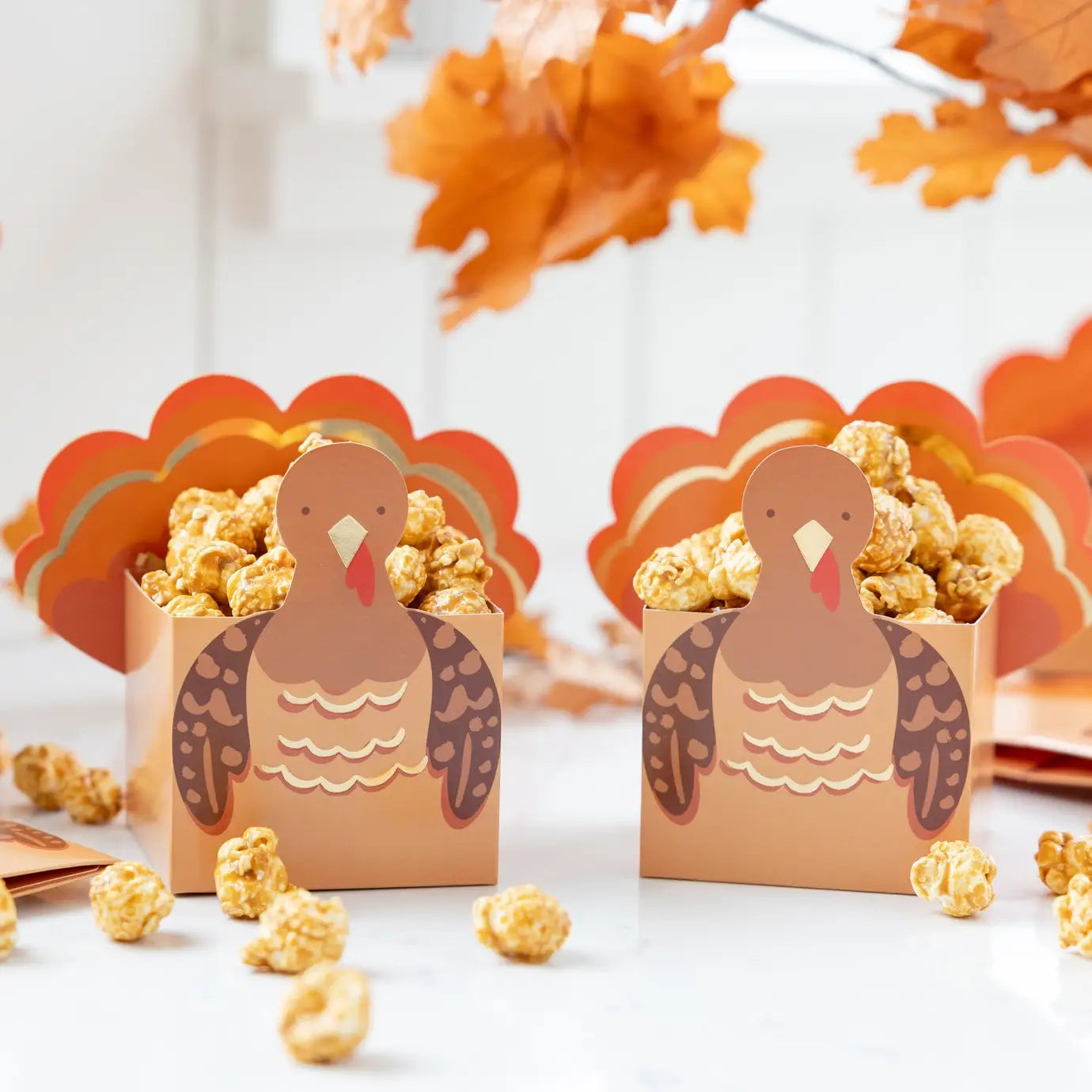 Thanksgiving Turkey Treat Boxes with illustrated turkey design