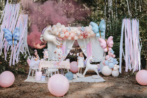 Unicorn birthday party setup by PartyDeco