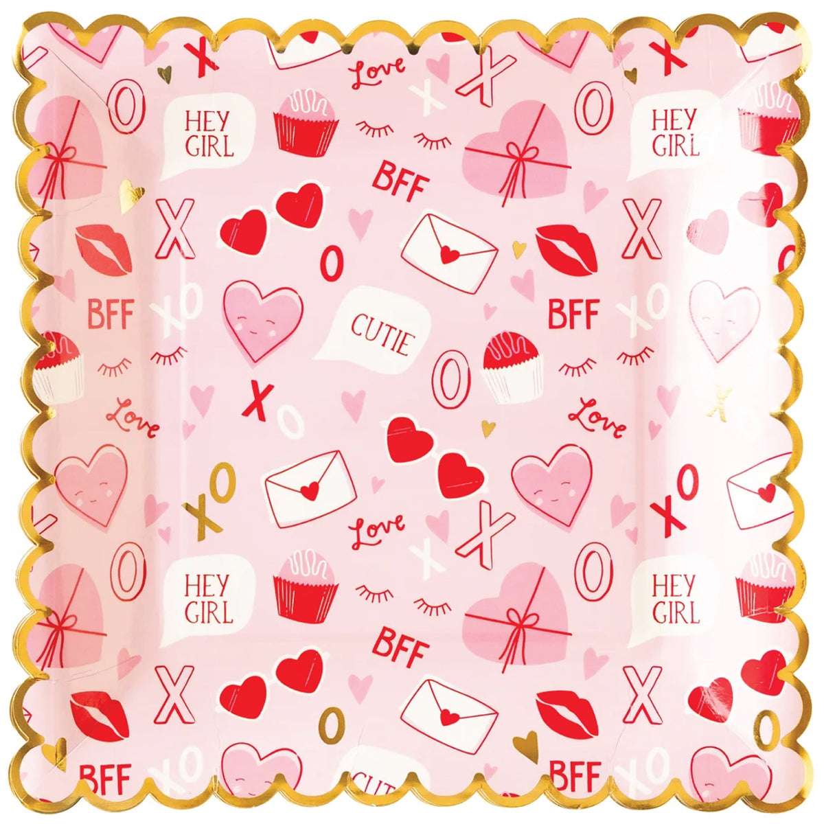 Valentine&#39;s Day Scalloped Square Lunch Plates 8ct | The Party Darling
