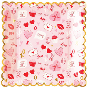 Valentine's Day Scalloped Square Lunch Plates 8ct | The Party Darling