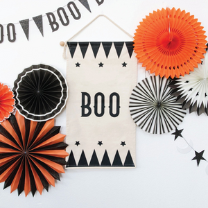 Classic Cream & Black Boo Halloween Canvas Banner | The Party Darling