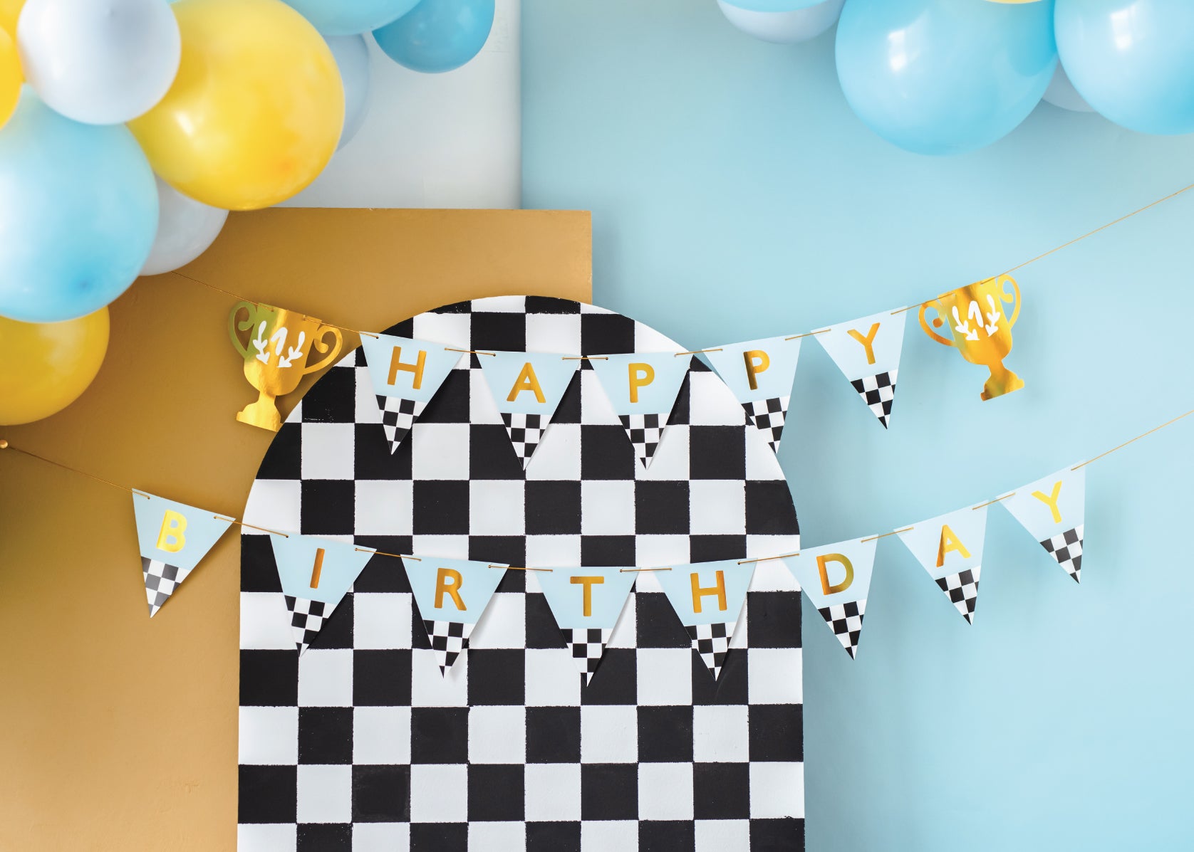 Racing Trophy Happy Birthday Pennant Banner 8ft | The Party Darling