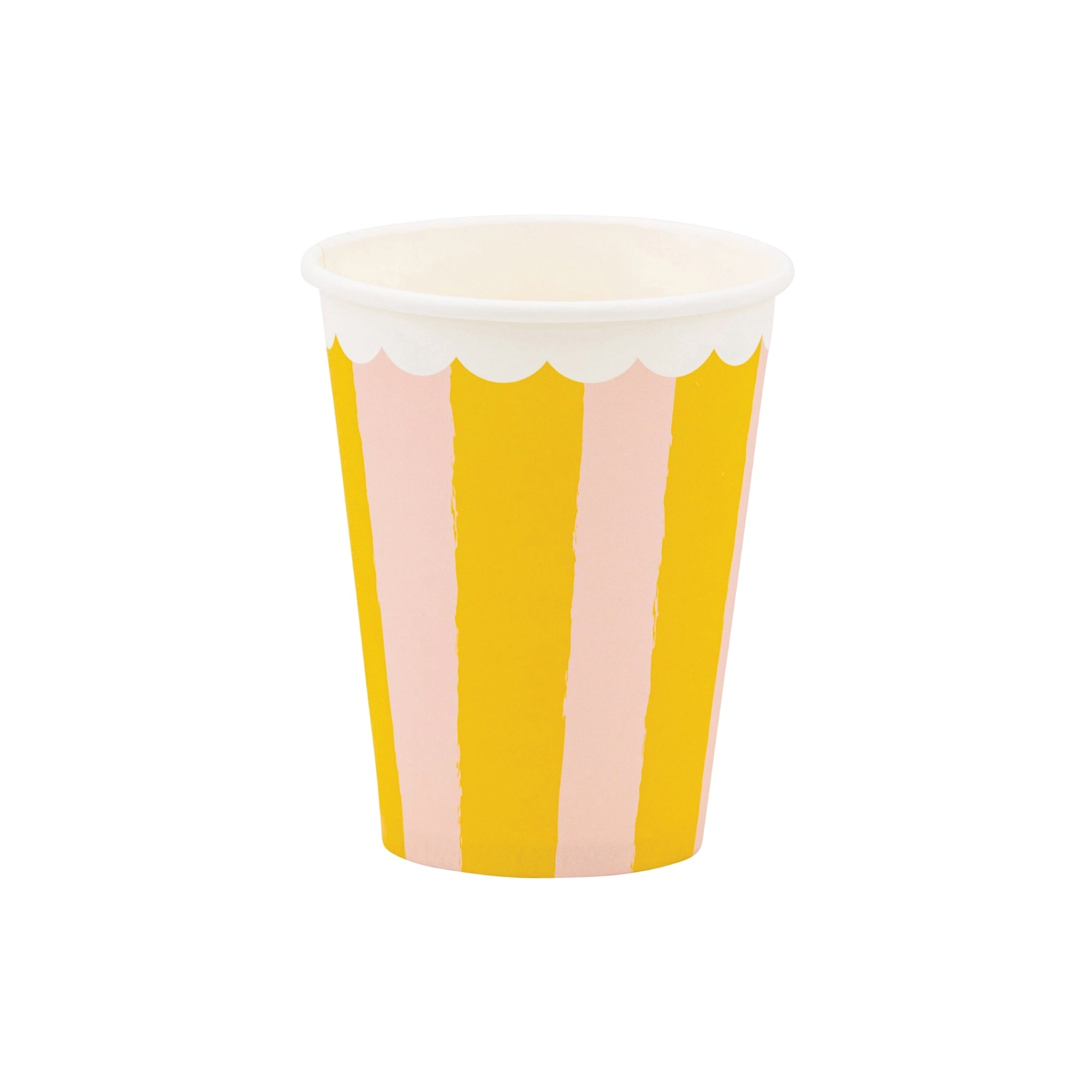 Yellow and pink striped paper party cups