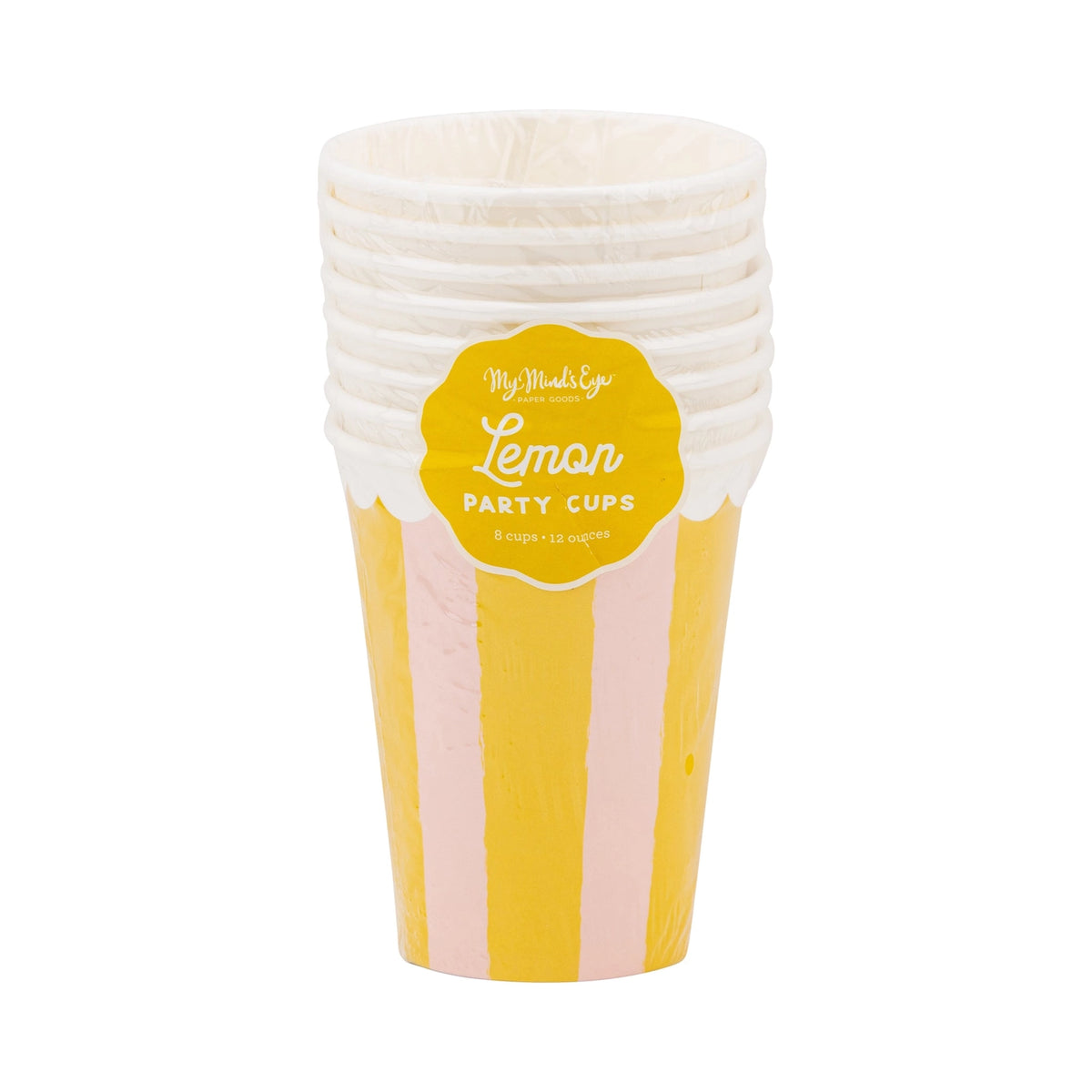 yellow and pink striped cups in package of 8