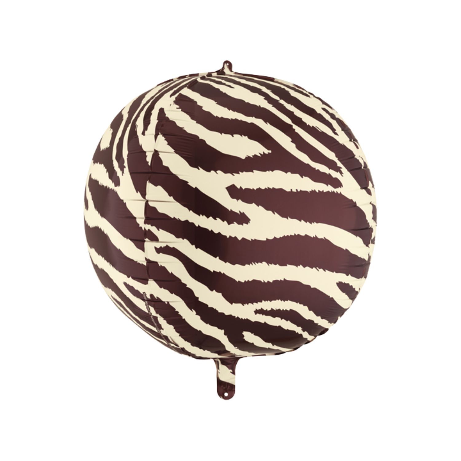 Round foil balloon with black and cream zebra stripes