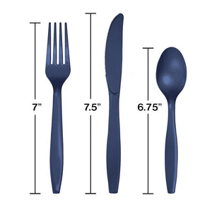 Navy Plastic Cutlery Set Size