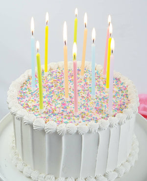 sprinkles cake with Pastel Rainbow Candles 12ct.