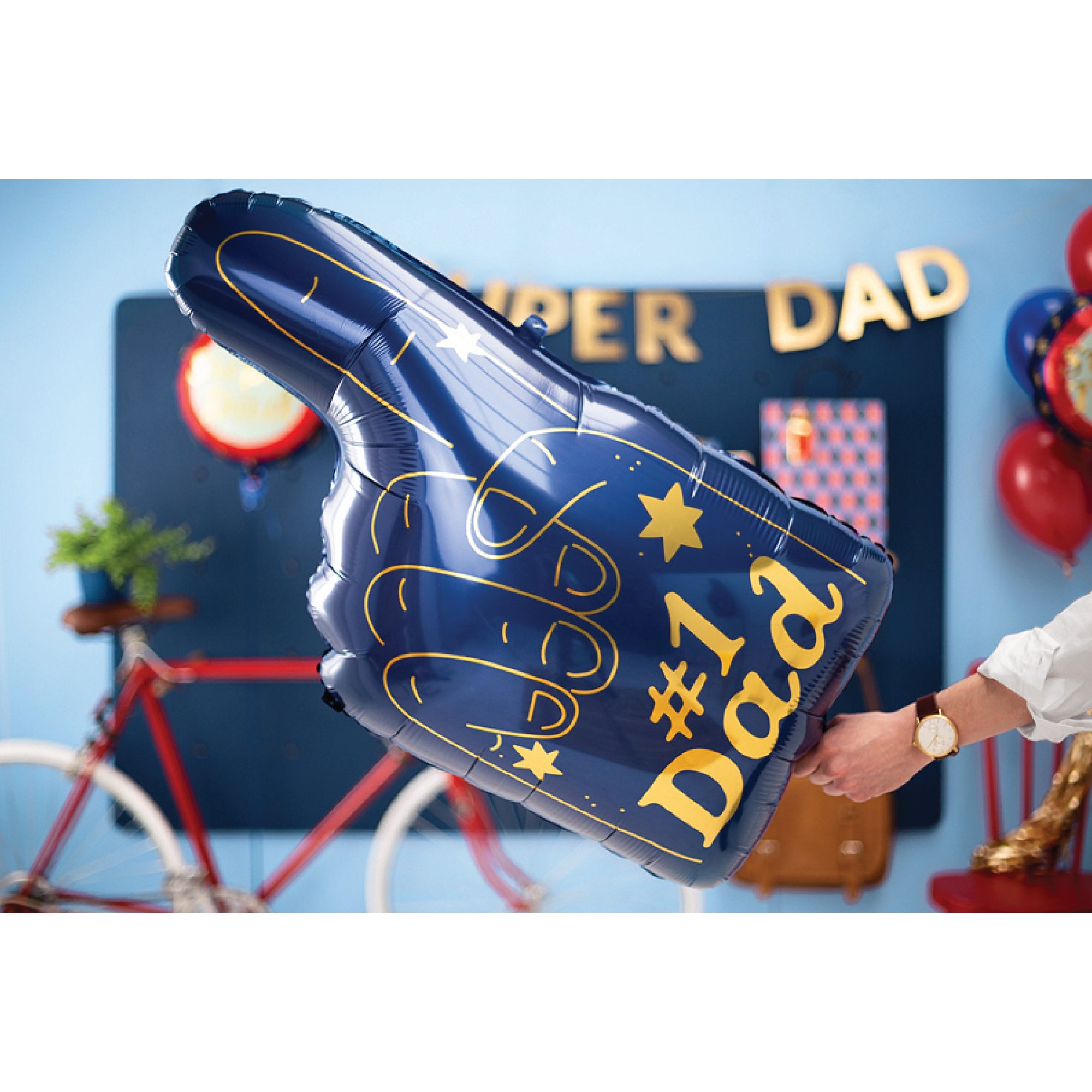 #1 Dad Blue Foam Finger Foil Balloon  34in Celebration