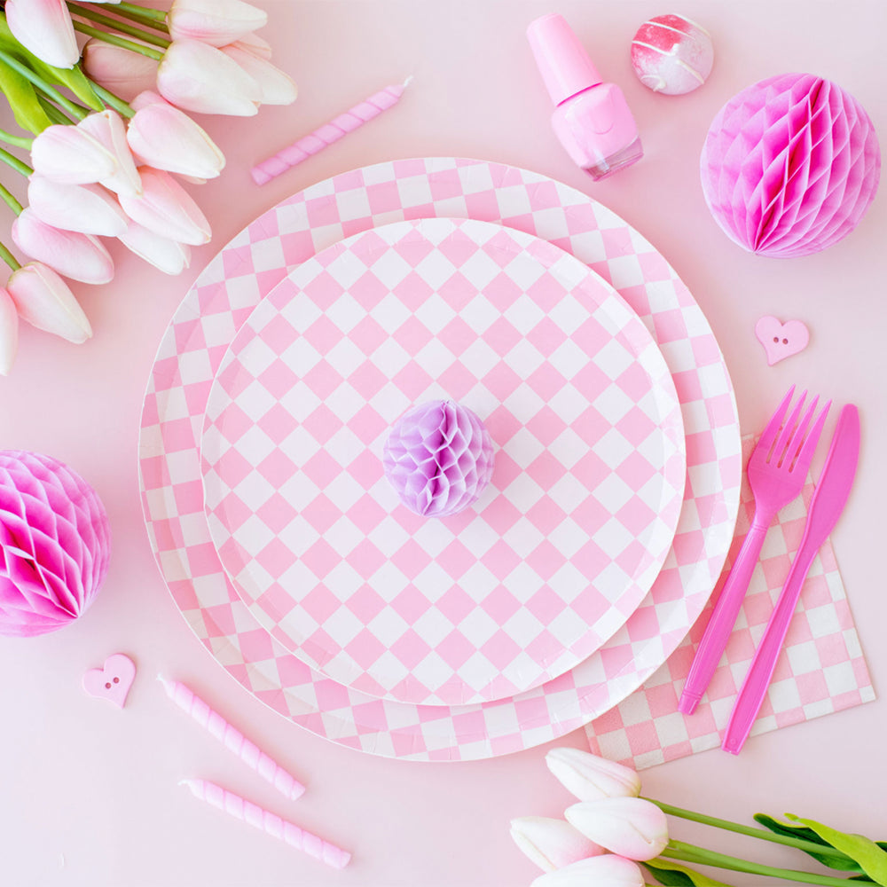 Pink Checkered Dessert Napkins