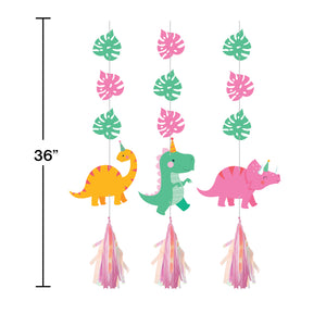 Girl Dinosaur Hanging Decorations 3ct - The Party Darling