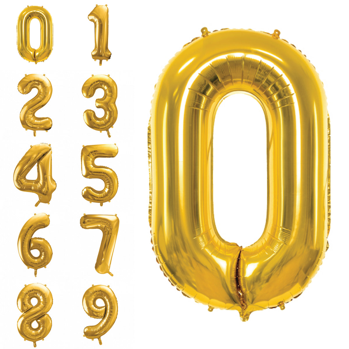 Pack of 2 Shiny Round Foil Balloons - Gold Number Bouquet (Age 1 to 9)