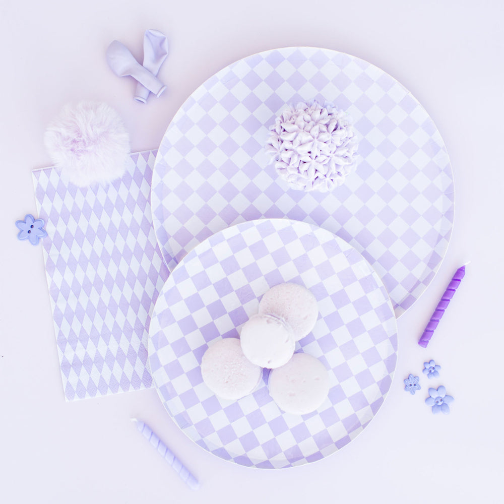 Purple Checkered Dinner Plates 8ct | The Party Darling