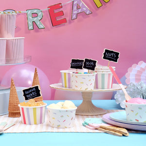 Stripes & Sprinkles Ice Cream Cups Party Setup