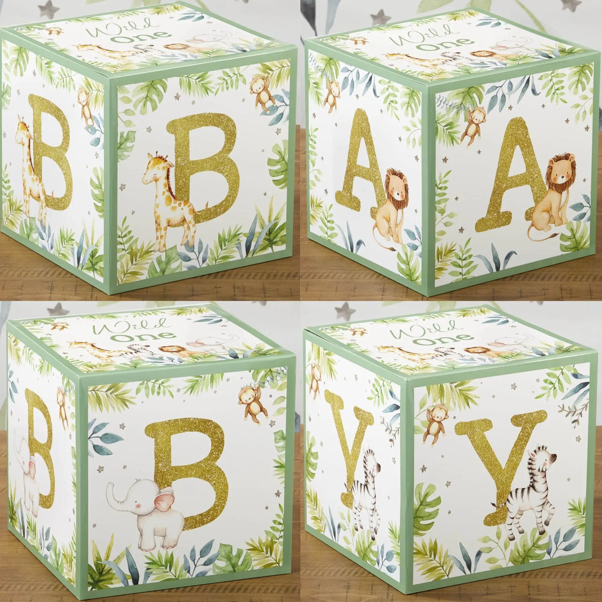 Safari Baby Block Decorations 4ct