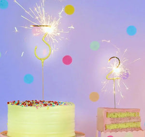 Giant Number Sparklers lit on cake