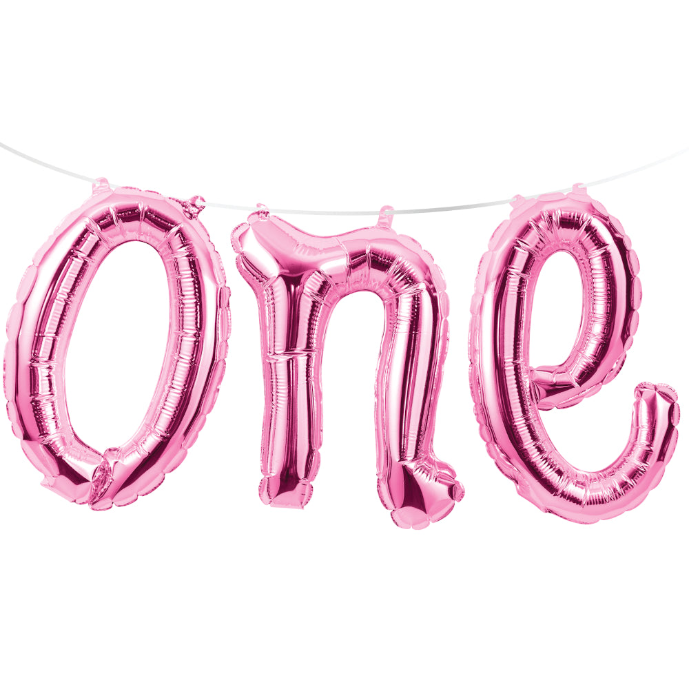 Air-filled Pink One Letter Balloon Banner | The Party Darling