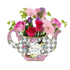 Alice in Wonderland Teapot Vase Table Topper with Flowers