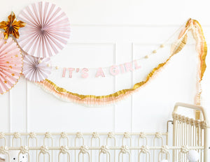 Baby Pink & Gold Crepe Paper Streamer 9ft - The Party Darling