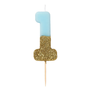 Gold Glitter Dipped Blue Number Birthday Candle - The Party Darling
