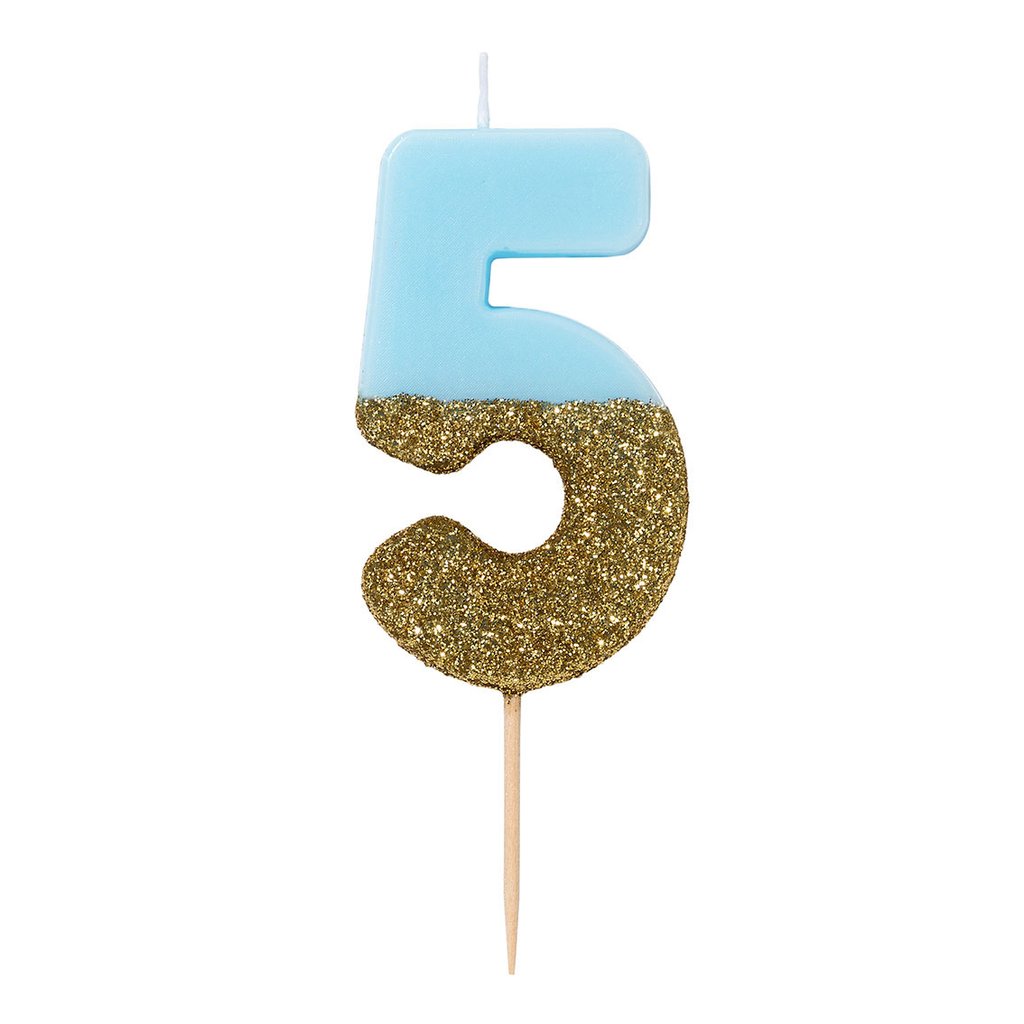 Gold Glitter Dipped Blue Number Birthday Candle - The Party Darling