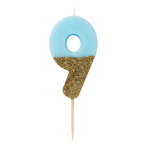 Gold Glitter Dipped Blue Number Birthday Candle - The Party Darling
