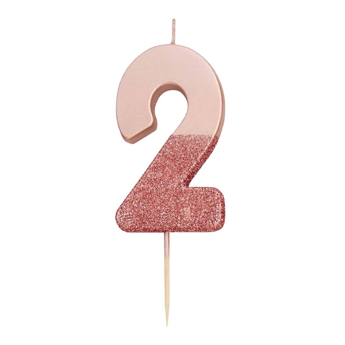 Rose Gold Glitter Dipped Number Birthday Candle - The Party Darling