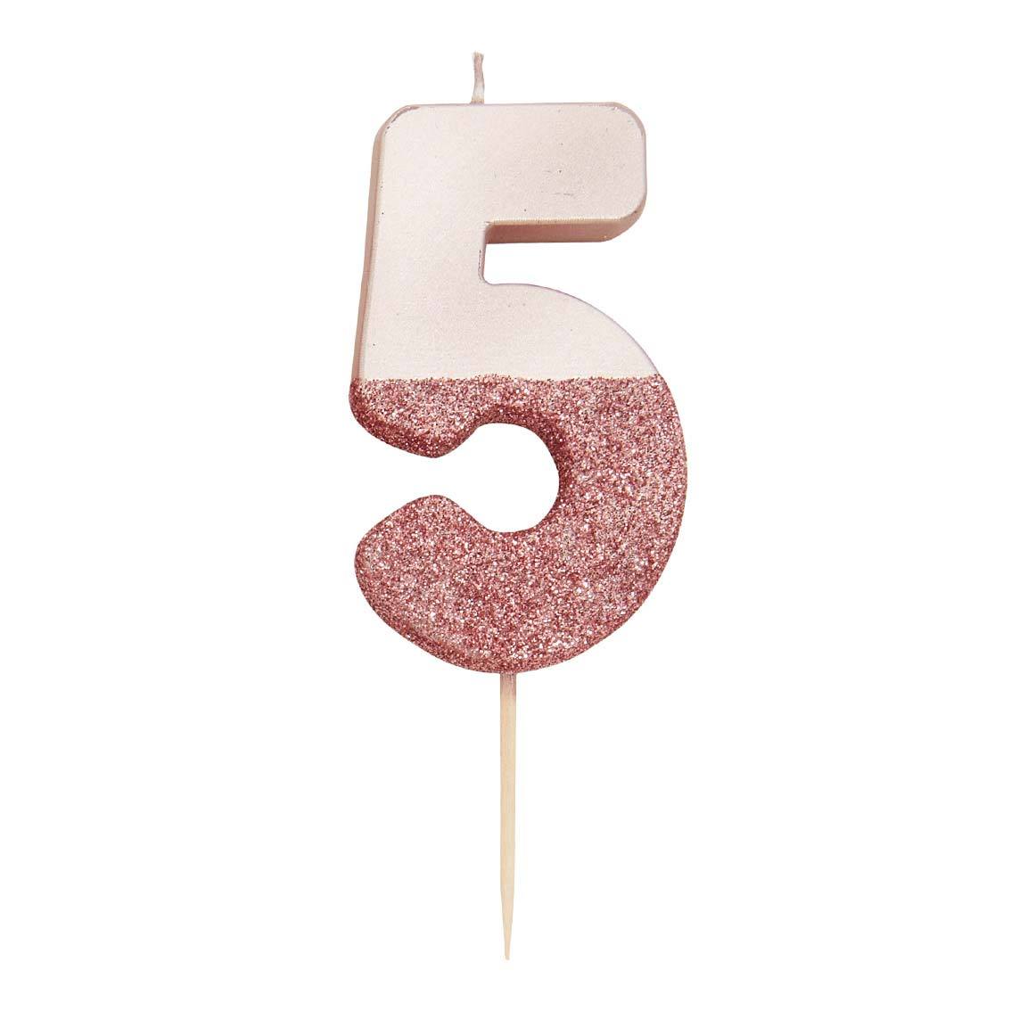 Rose Gold Glitter Dipped Number Birthday Candle - The Party Darling