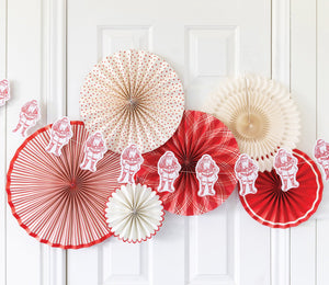 Red & Cream Paper Fans 6ct Hanging