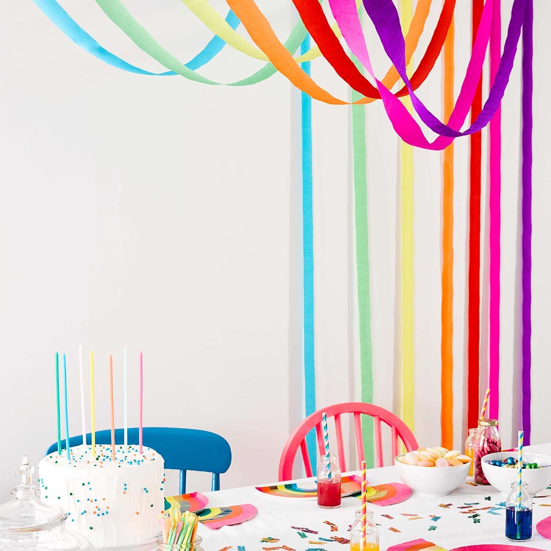 Rainbow Party Decorations White Balloon Garland and Rainbow Crepe Paper  Streamers for Rainbow Baby Shower Rainbow