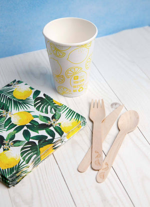 Lemon Wooden Cutlery with cup and napkins