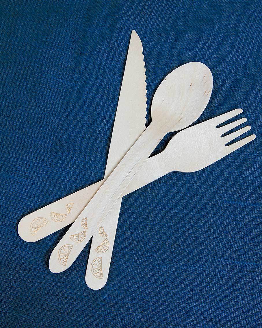 Lemon Wooden Cutlery Service for 6 | The Party Darling