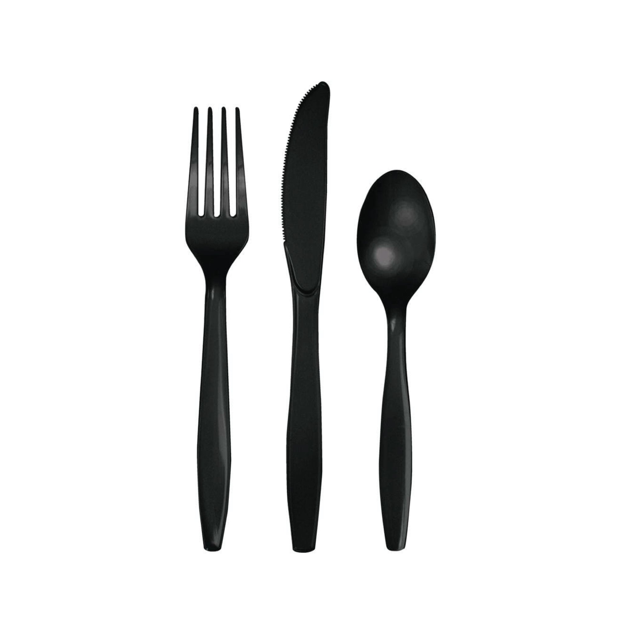 Black Premium Plastic Cutlery Service for 8 | The Party Darling