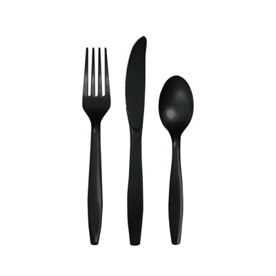 Black Premium Plastic Cutlery Set for 8
