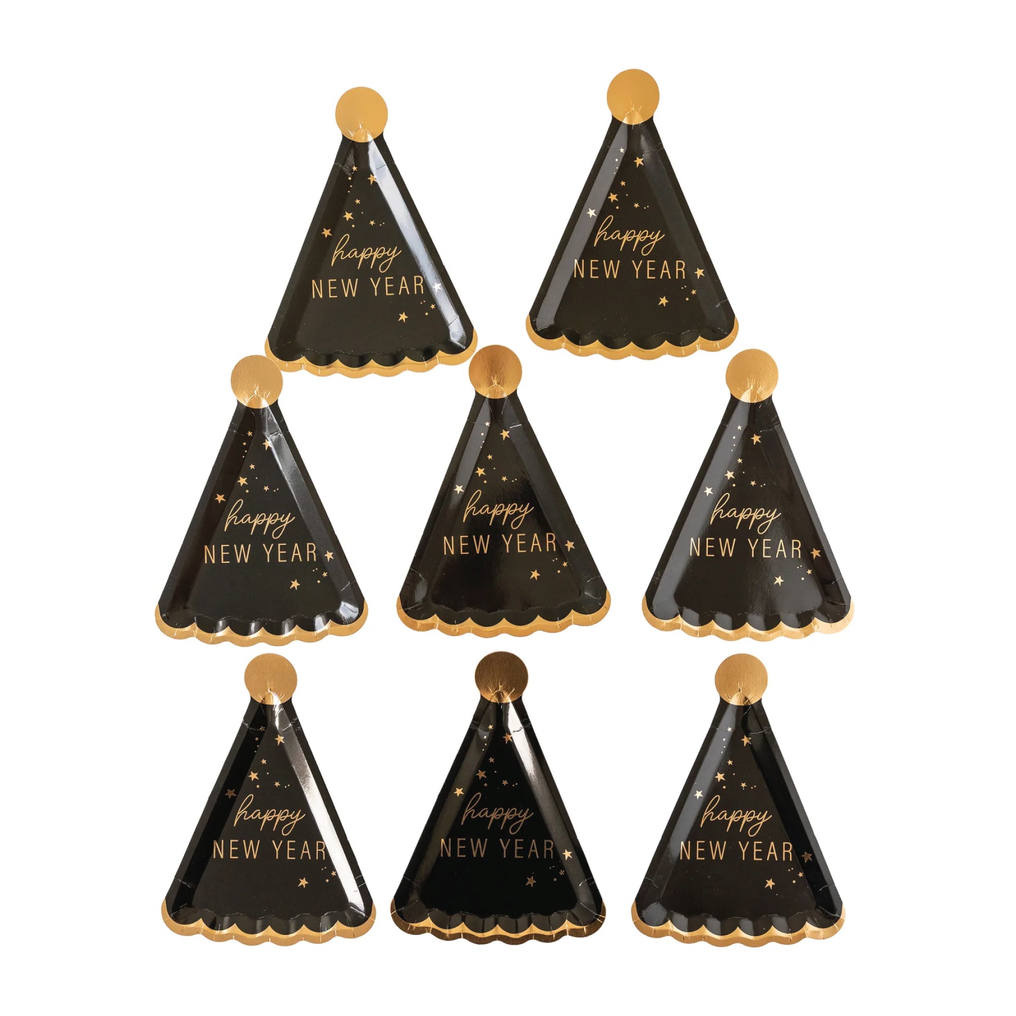 Black & Gold Happy New Year Hat Plates 8ct | The Party Darling