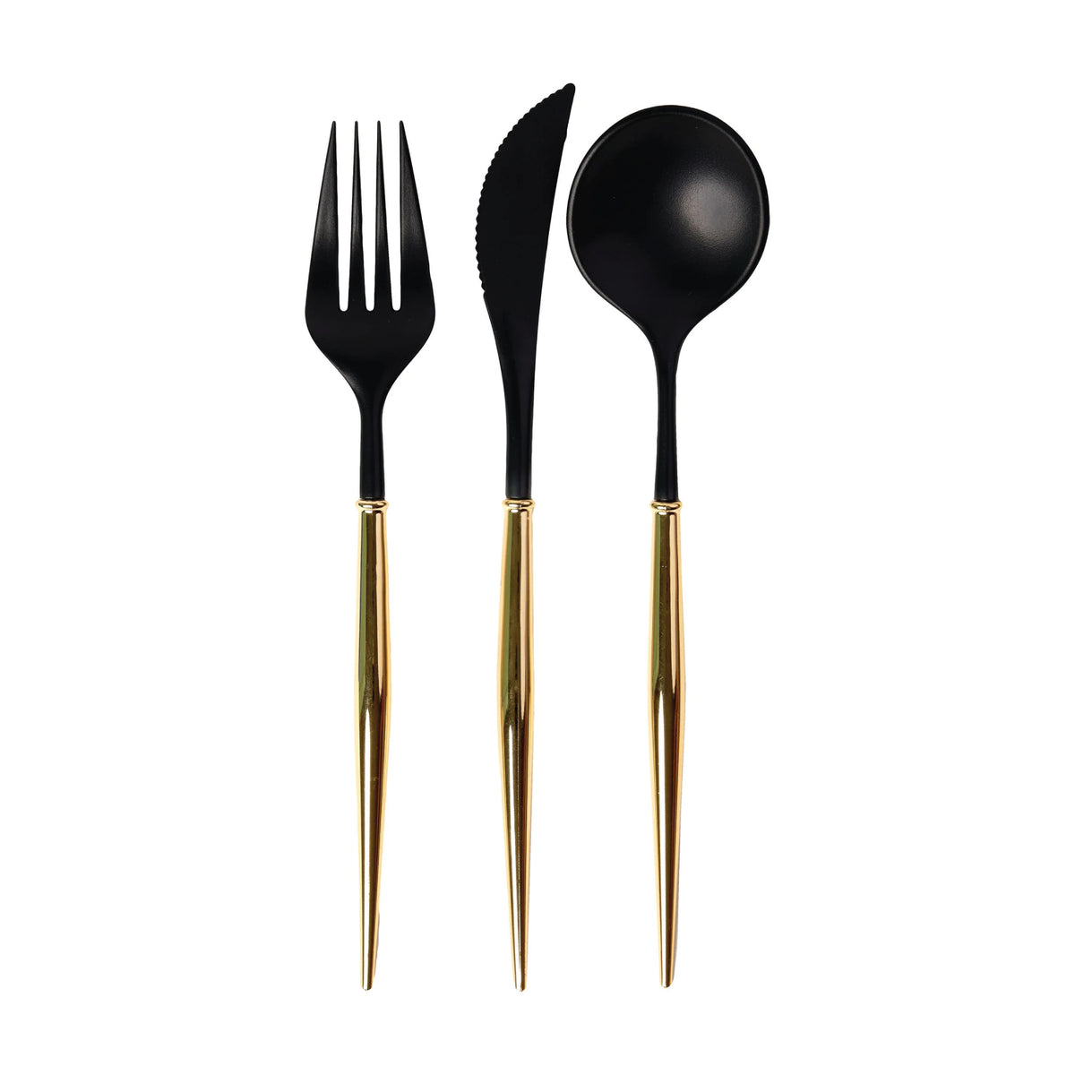 Black & Gold Plastic Cutlery Set for 8