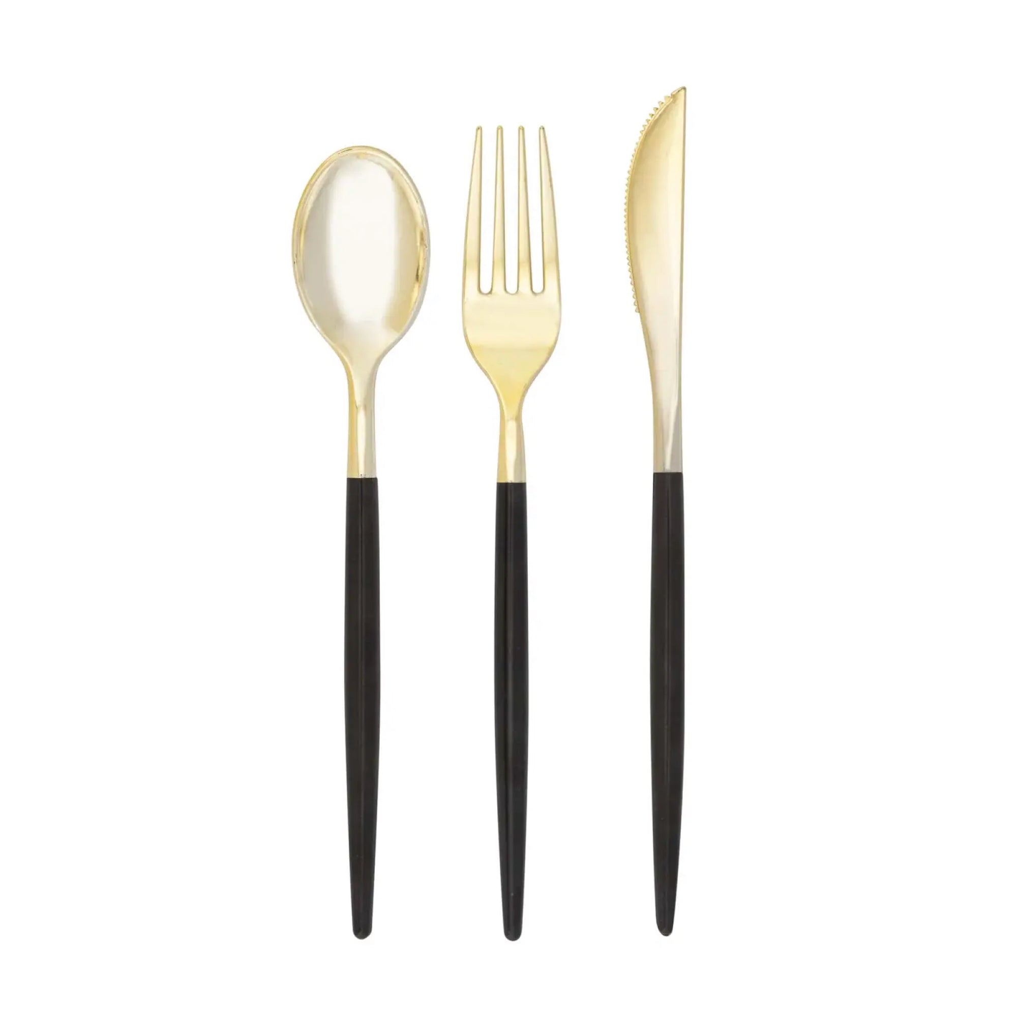 Black & Gold Plastic Cutlery Set for 8 | The Party Darling