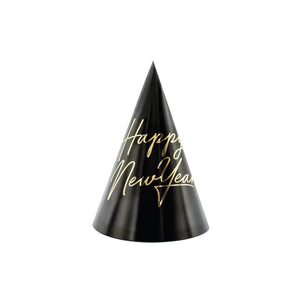 Black & Gold Happy New Year Party Hats 6ct | The Party Darling