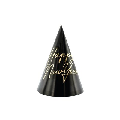 Black & Gold Happy New Year Party Hats 6ct