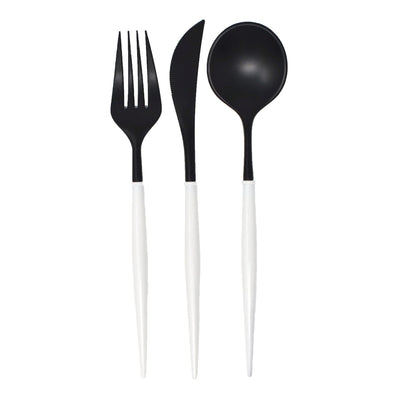 Black & White Plastic Cutlery Set for 8