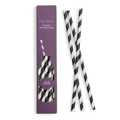 Black & White Striped Paper Straws 24ct